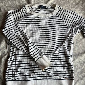 Tommy Hilfiger Cream and Black Striped Crewneck Sweater